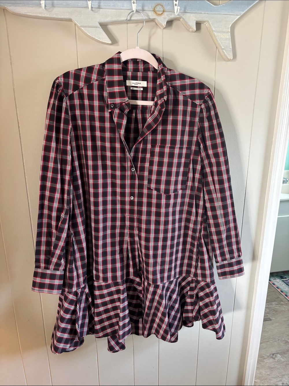 Isabella Etoile Plaid Ruffle Hem Button-Down Dress - Black & Red